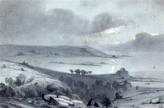 English School Figures in an extensive landscape, 6.75 x 10in.